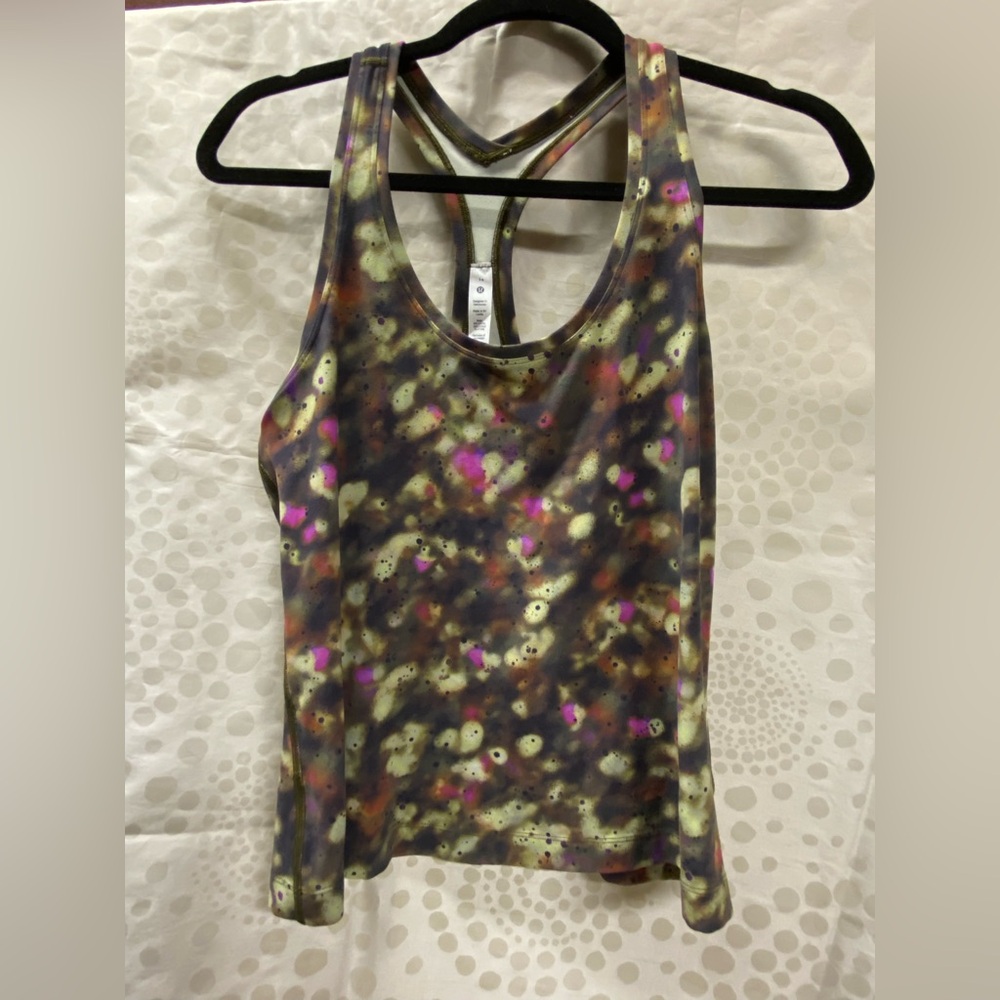 ****Lululemon Cool Racerback Short Tank Top *Nulu Focus Splatter Green Multi